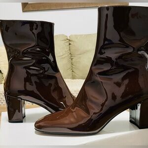 l'intervalle Jepson Brown Patent Leather Ankle Boots